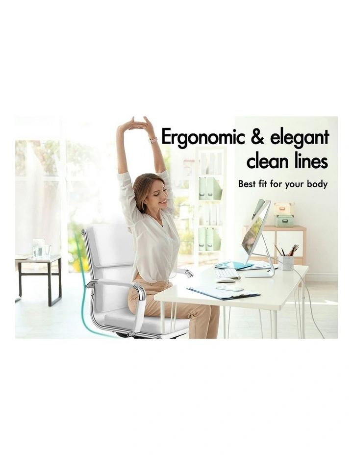 Ergonomic Padded Mid Back Executive Office Chair in White image 2