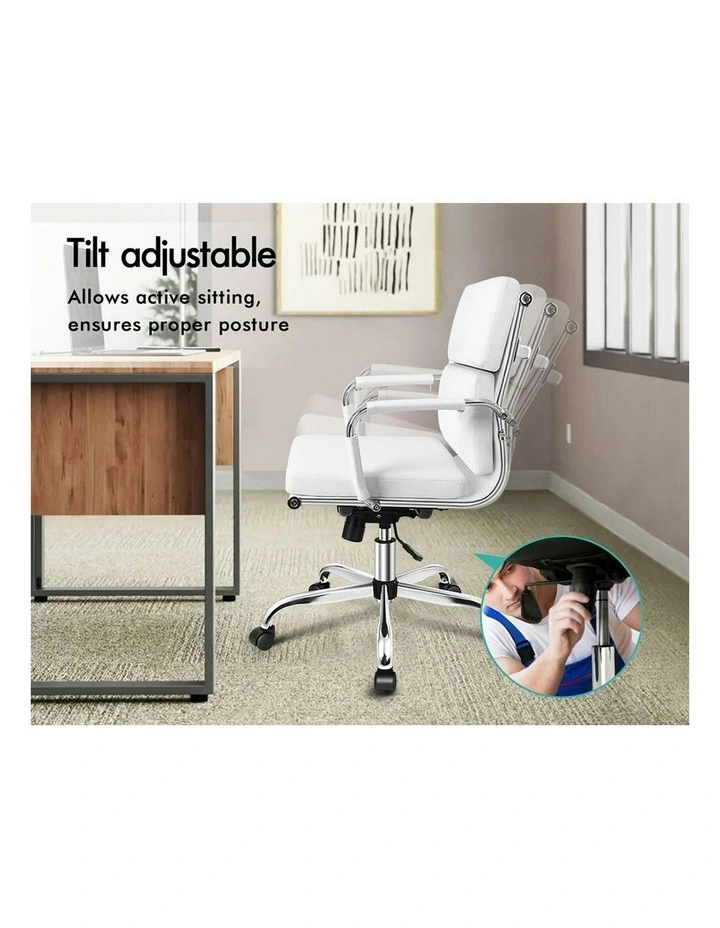 Ergonomic Padded Mid Back Executive Office Chair in White image 3