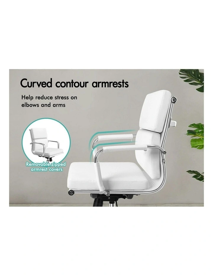 Ergonomic Padded Mid Back Executive Office Chair in White image 6