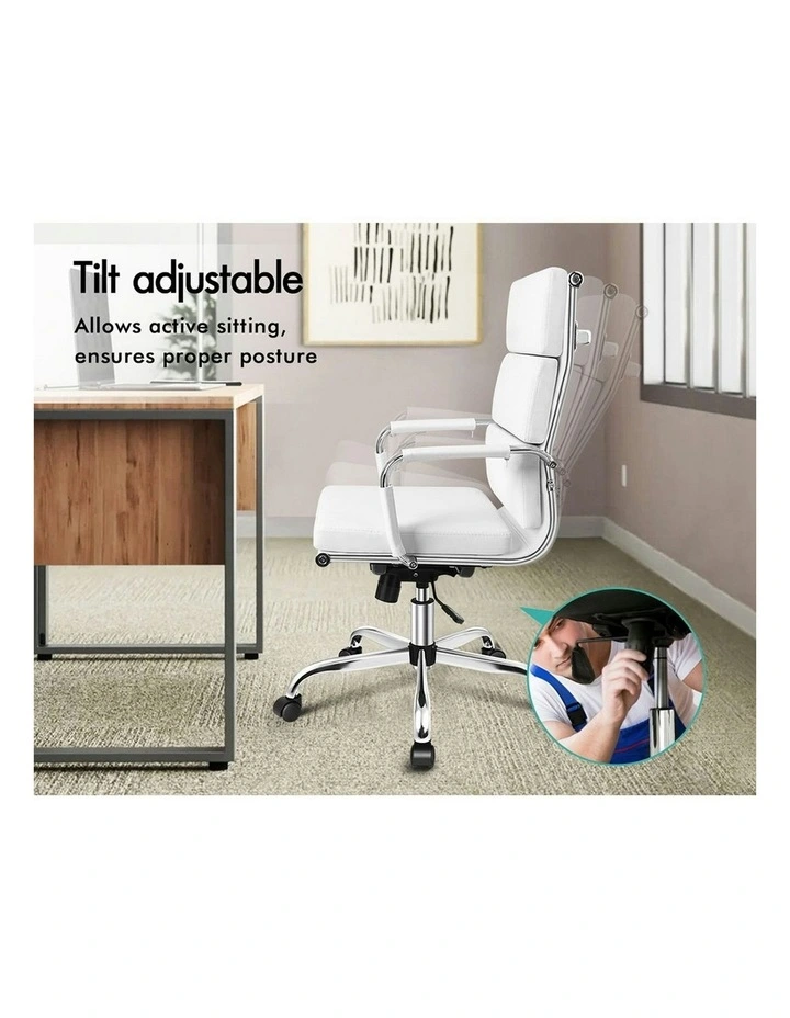 Ergonomic Padded High Back Executive Office Chair in White image 3
