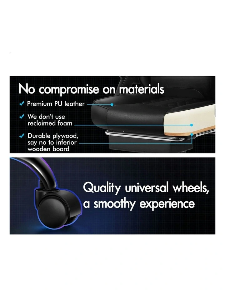 Massage Computer Footrest Leather Gaming Office Chair in All Black image 4