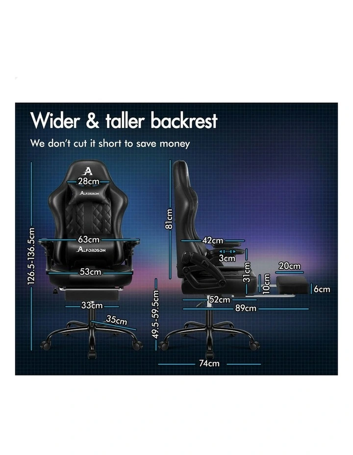 Massage Computer Footrest Leather Gaming Office Chair in All Black image 6