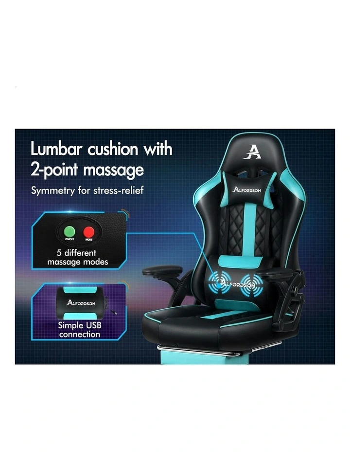 Massage Computer Footrest Leather Gaming Office Chair in Multi image 3