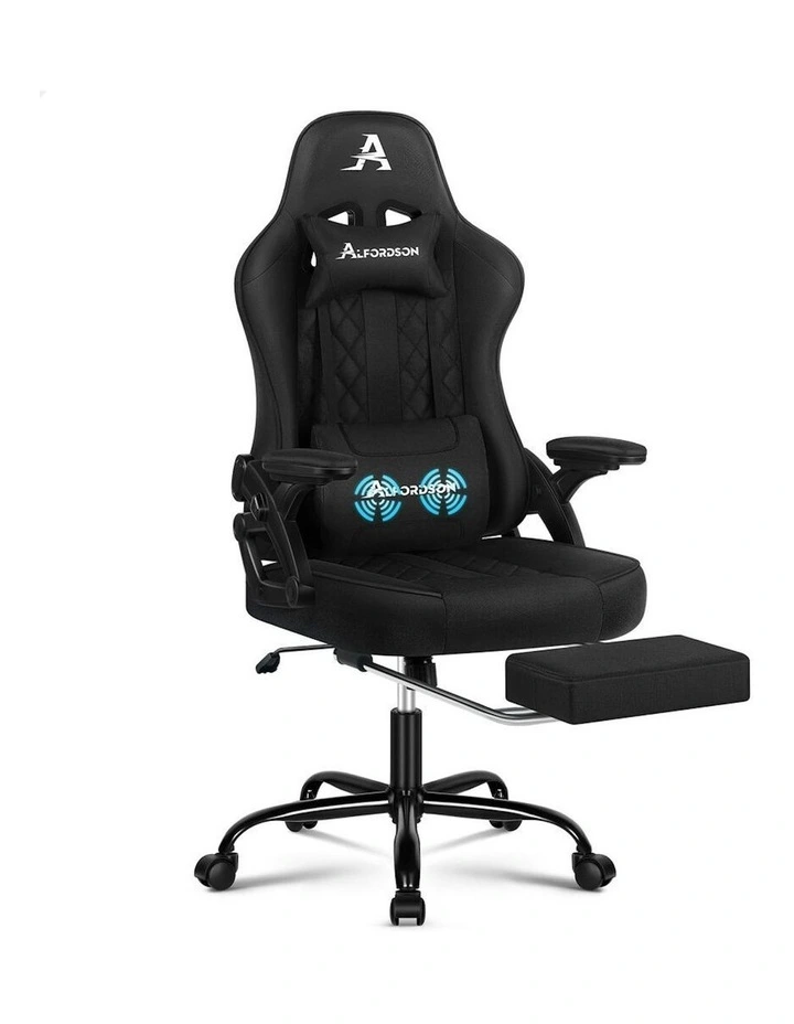 Massage Computer Footrest Seat Fabric Gaming Chair in Black image 1