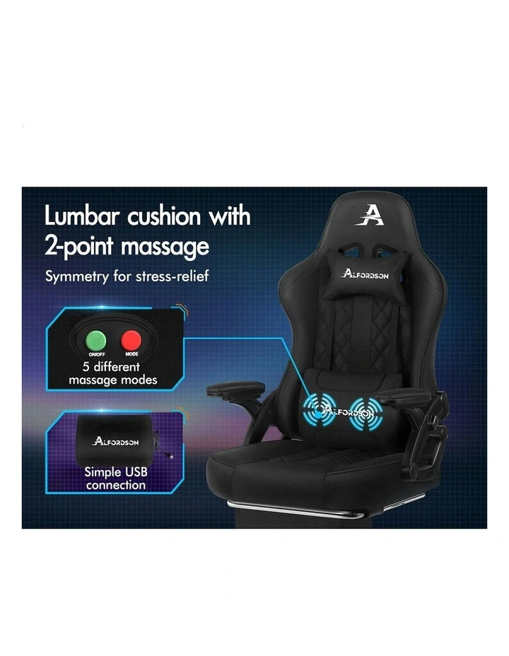 Massage Computer Footrest Seat Fabric Gaming Chair in Black image 3