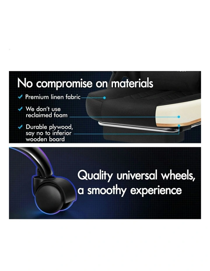 Massage Computer Footrest Seat Fabric Gaming Chair in Black image 4