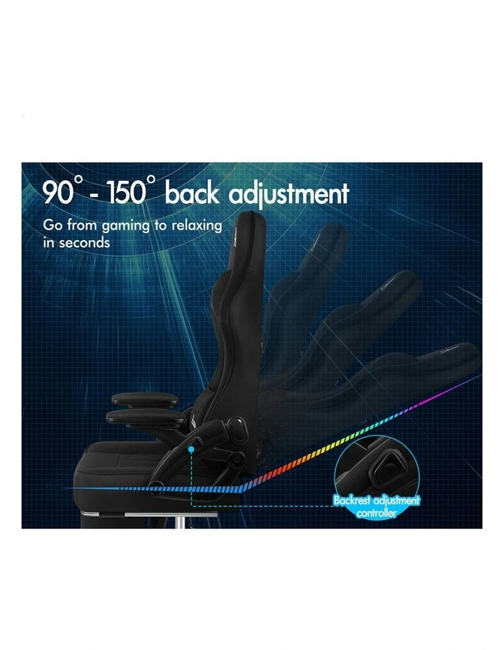 Massage Computer Footrest Seat Fabric Gaming Chair in Black image 7