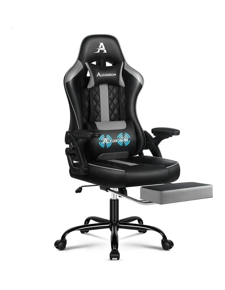 Massage Computer Footrest Leather Gaming Office Chair in Grey image 1