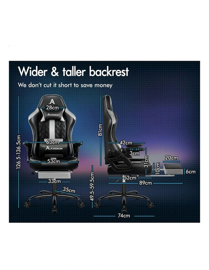 Massage Computer Footrest Leather Gaming Office Chair in Grey image 6