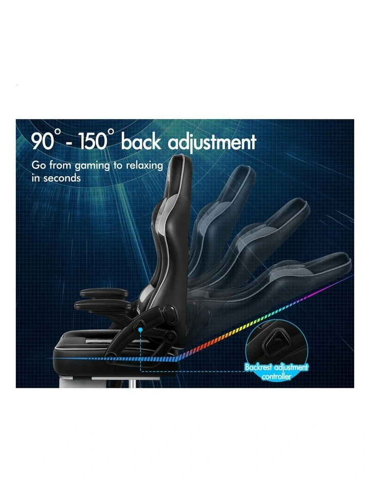 Massage Computer Footrest Leather Gaming Office Chair in Grey image 7