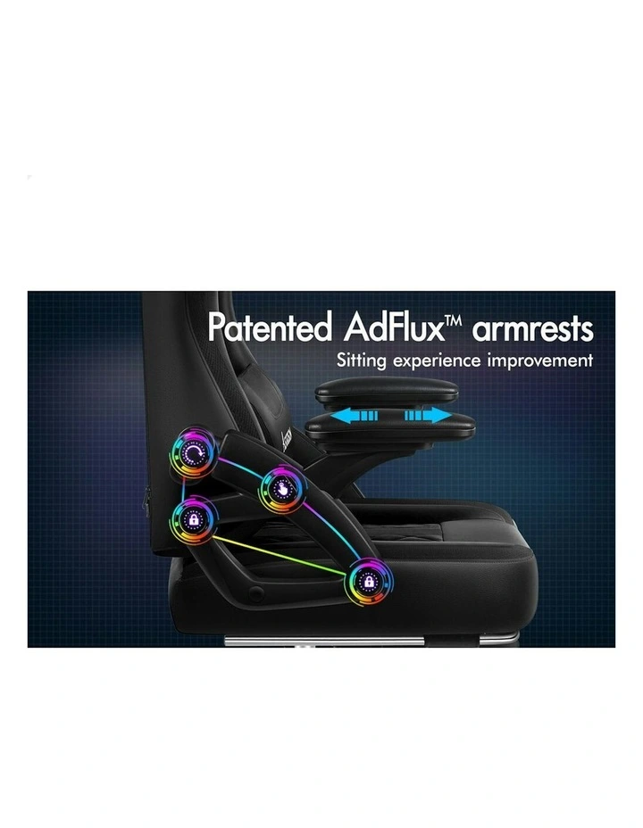 Office Massage 12 RGB LED Computer Seat Leather Gaming Chair in All Black image 2