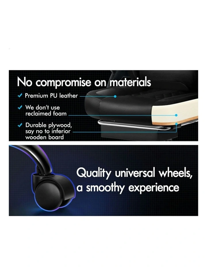 Office Massage 12 RGB LED Computer Seat Leather Gaming Chair in All Black image 5