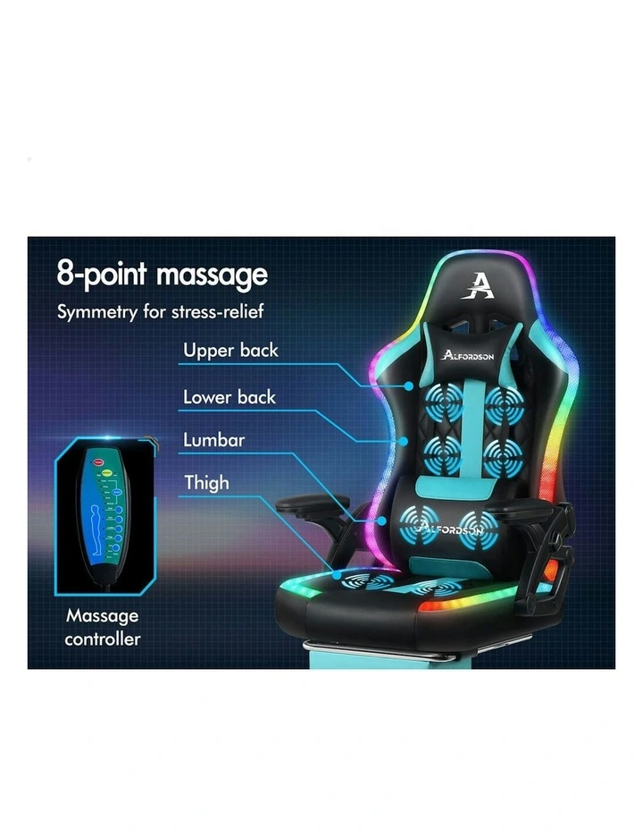 Office Massage 12 RGB LED Computer Leather Gaming Chair in Multi image 3