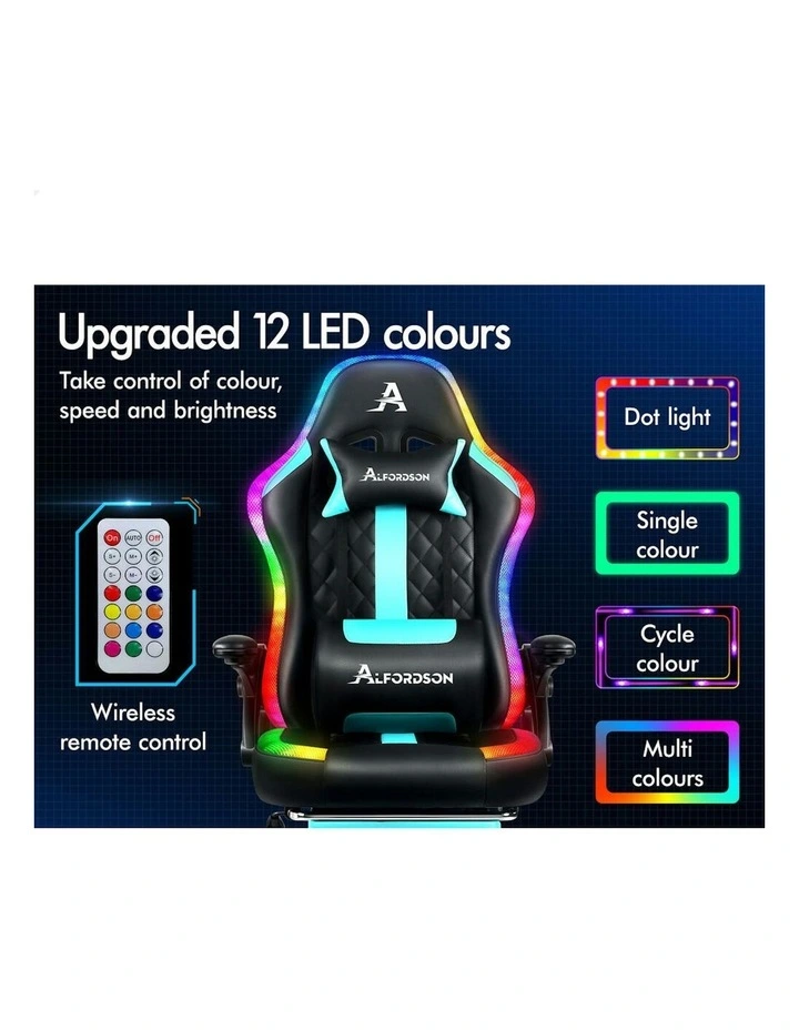 Office Massage 12 RGB LED Computer Leather Gaming Chair in Multi image 5