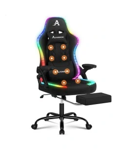 Office Massage 12 RGB LED Computer Fabric Gaming Chair in Black