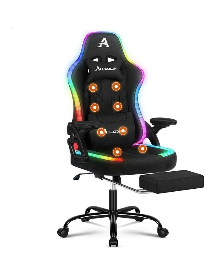 Office Massage 12 RGB LED Computer Fabric Gaming Chair in Black image 1