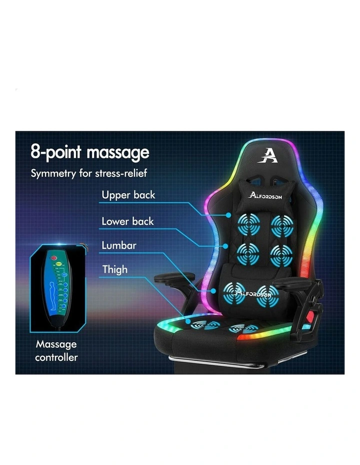 Office Massage 12 RGB LED Computer Fabric Gaming Chair in Black image 3