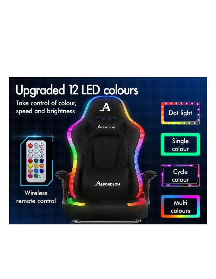 Office Massage 12 RGB LED Computer Fabric Gaming Chair in Black image 4