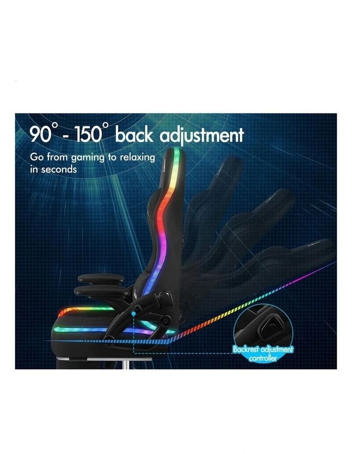 Office Massage 12 RGB LED Computer Fabric Gaming Chair in Black image 7