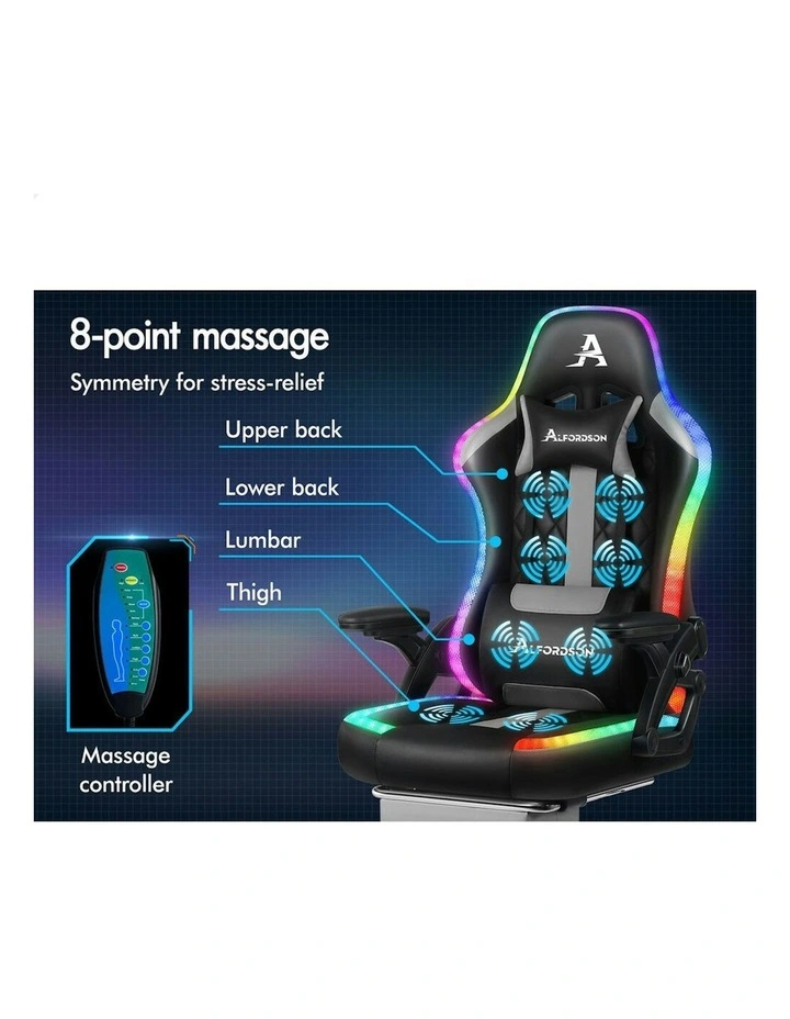 Office Massage 12 RGB LED Computer Leather Gaming Chair in Multi image 3
