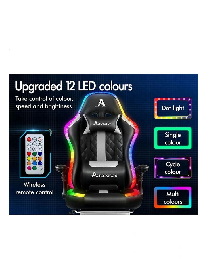 Office Massage 12 RGB LED Computer Leather Gaming Chair in Multi image 4