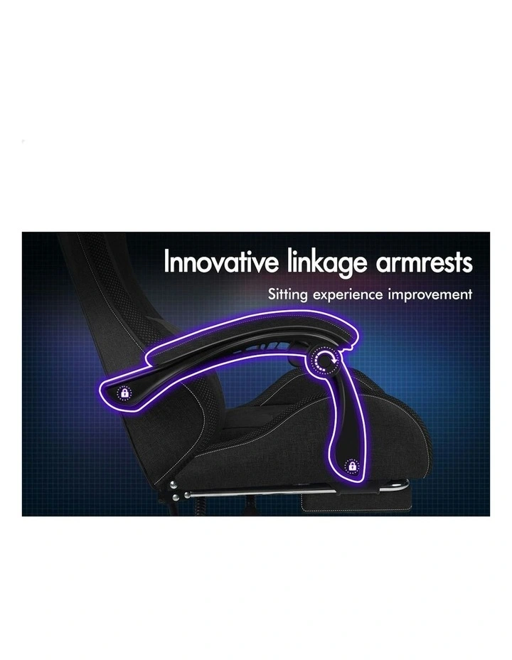 Office Massage 12 RGB LED Computer Seat Fabric Gaming Chair in Black image 3