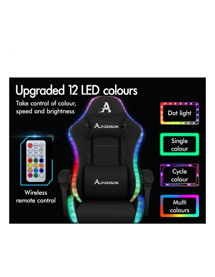 Office Massage 12 RGB LED Computer Seat Fabric Gaming Chair in Black image 5