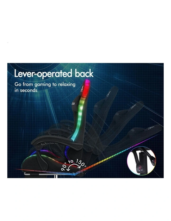 Office Massage 12 RGB LED Computer Seat Fabric Gaming Chair in Black image 6