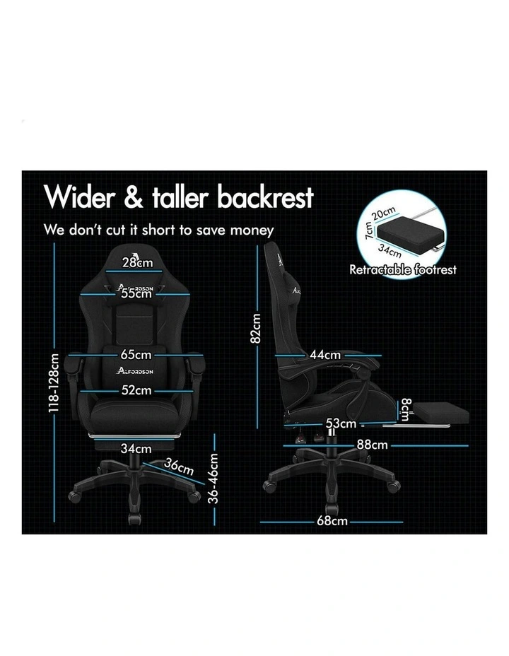 Office Massage 12 RGB LED Computer Seat Fabric Gaming Chair in Black image 7