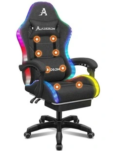 Office Massage 12 RGB LED Computer Seat Fabric Gaming Chair in Dark Grey