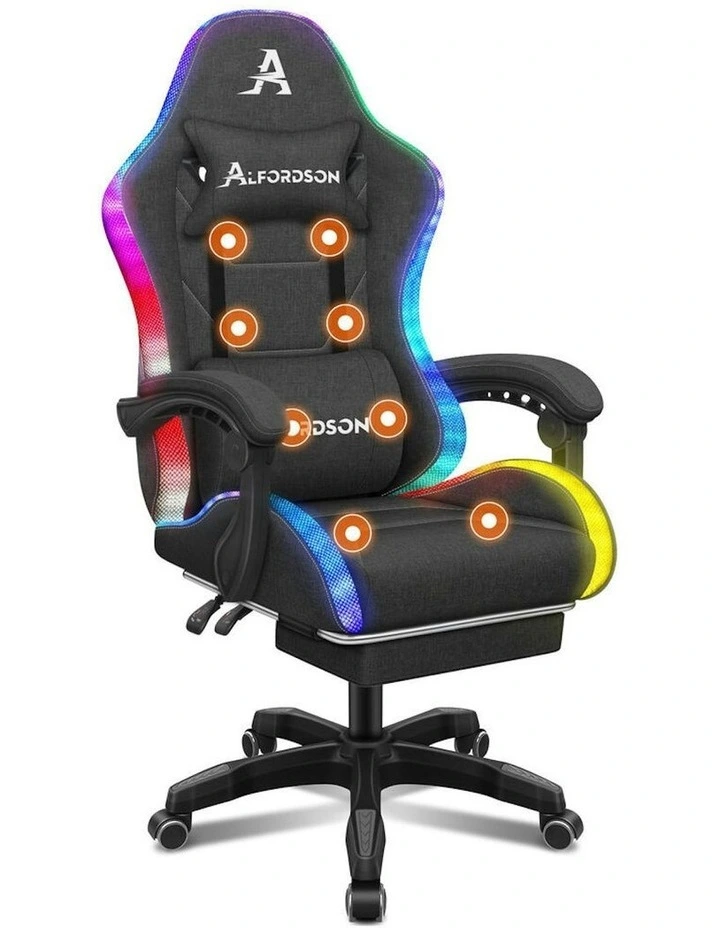 Office Massage 12 RGB LED Computer Seat Fabric Gaming Chair in Dark Grey image 1