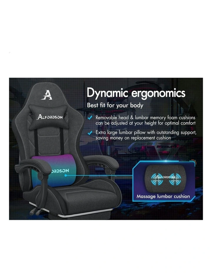 Office Massage 12 RGB LED Computer Seat Fabric Gaming Chair in Dark Grey image 2