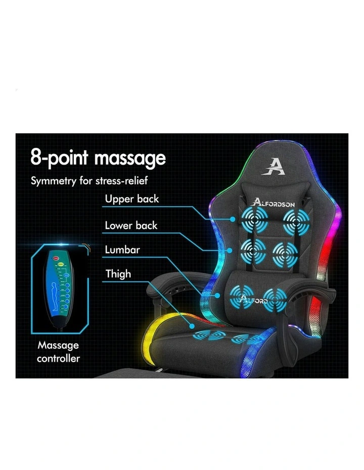 Office Massage 12 RGB LED Computer Seat Fabric Gaming Chair in Dark Grey image 4