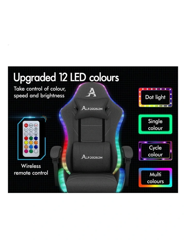 Office Massage 12 RGB LED Computer Seat Fabric Gaming Chair in Dark Grey image 5