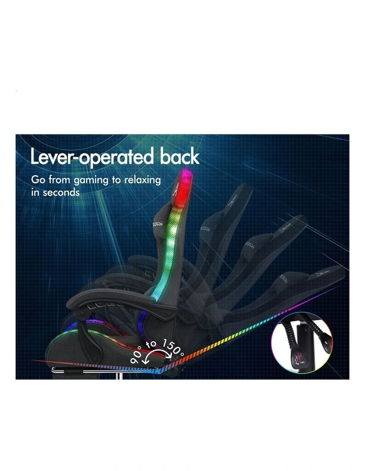 Office Massage 12 RGB LED Computer Seat Fabric Gaming Chair in Dark Grey image 6