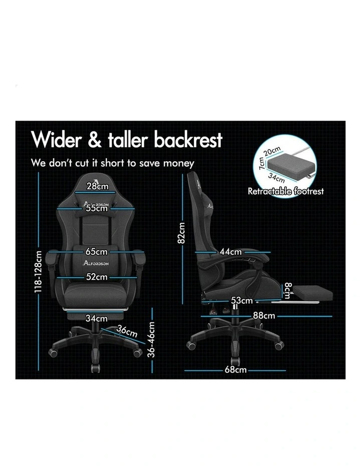 Office Massage 12 RGB LED Computer Seat Fabric Gaming Chair in Dark Grey image 7