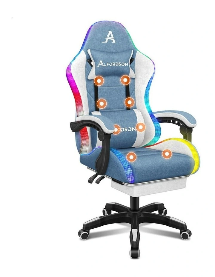 Office Massage 12 RGB LED Computer Seat Fabric Gaming Chair in Blue image 1