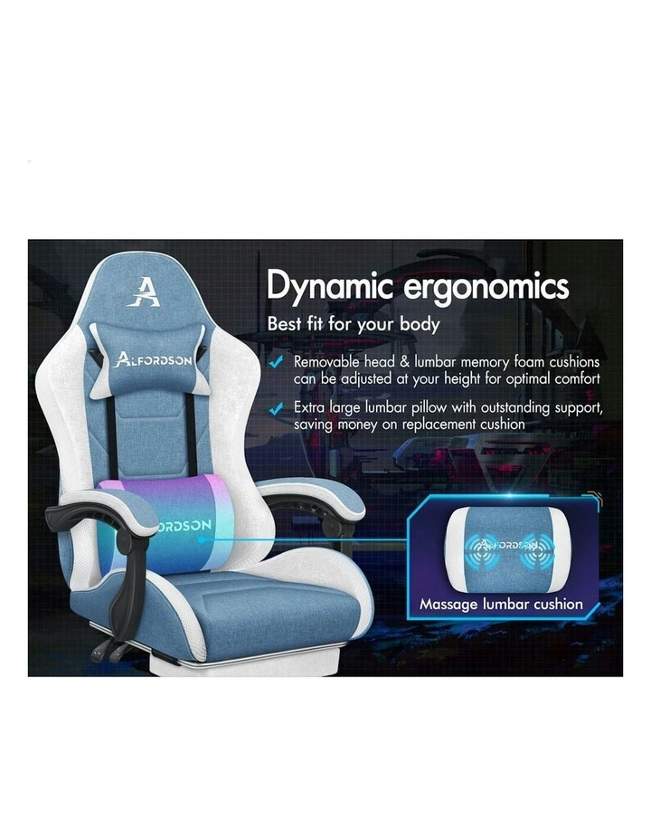 Office Massage 12 RGB LED Computer Seat Fabric Gaming Chair in Blue image 2