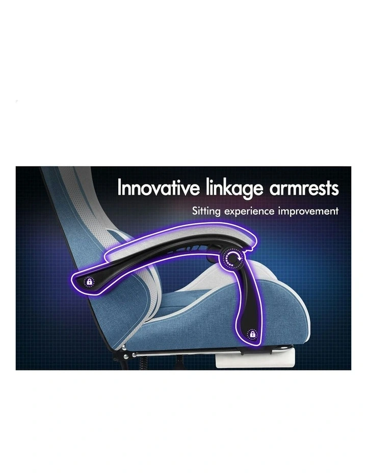 Office Massage 12 RGB LED Computer Seat Fabric Gaming Chair in Blue image 3