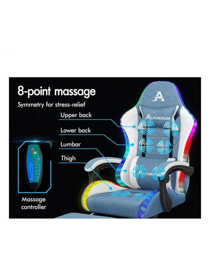 Office Massage 12 RGB LED Computer Seat Fabric Gaming Chair in Blue image 4