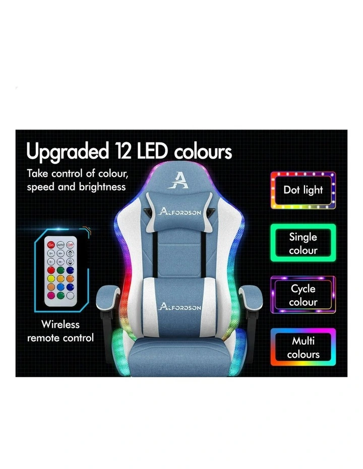 Office Massage 12 RGB LED Computer Seat Fabric Gaming Chair in Blue image 5