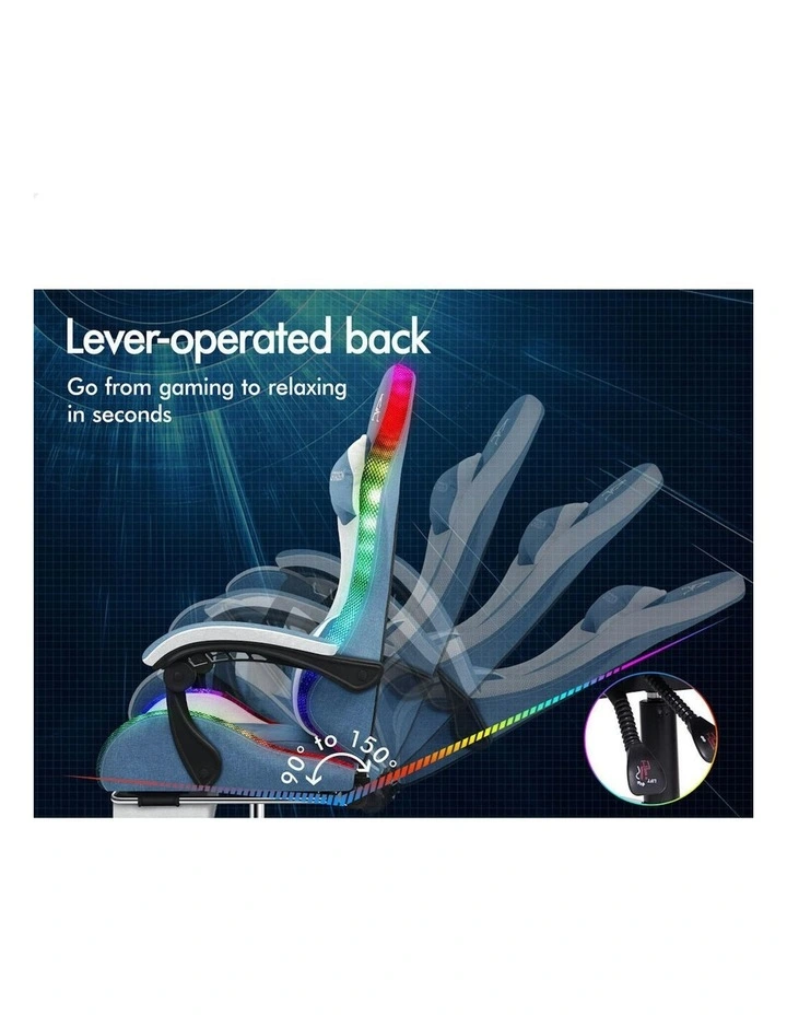 Office Massage 12 RGB LED Computer Seat Fabric Gaming Chair in Blue image 6