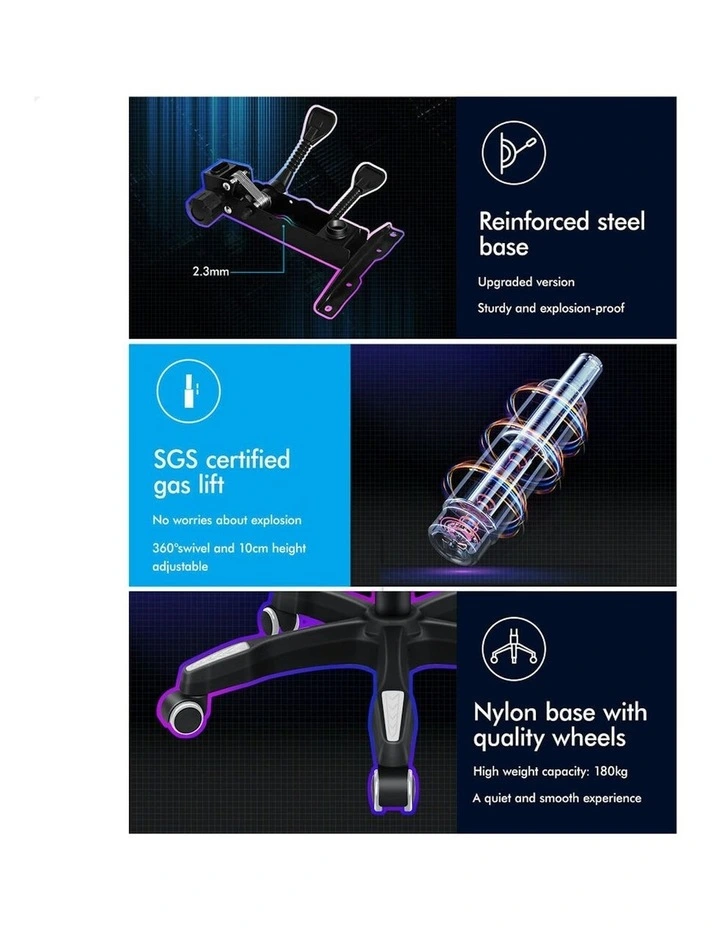 Office Massage 12 RGB LED Computer Seat Fabric Gaming Chair in Blue image 7