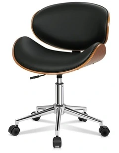 Wooden Leather Seat Office Chair in Aria Black