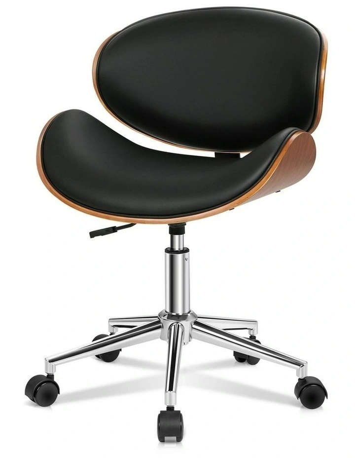 Wooden Leather Seat Office Chair in Aria Black image 1