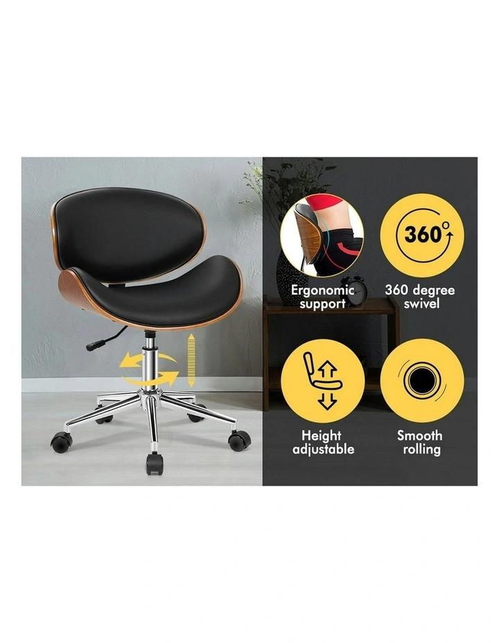 Wooden Leather Seat Office Chair in Aria Black image 3