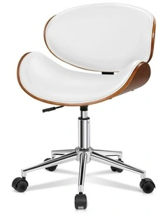 Wooden Leather Seat Office Chair in Aria White