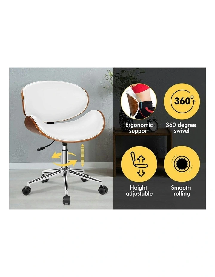 Wooden Leather Seat Office Chair in Aria White image 3