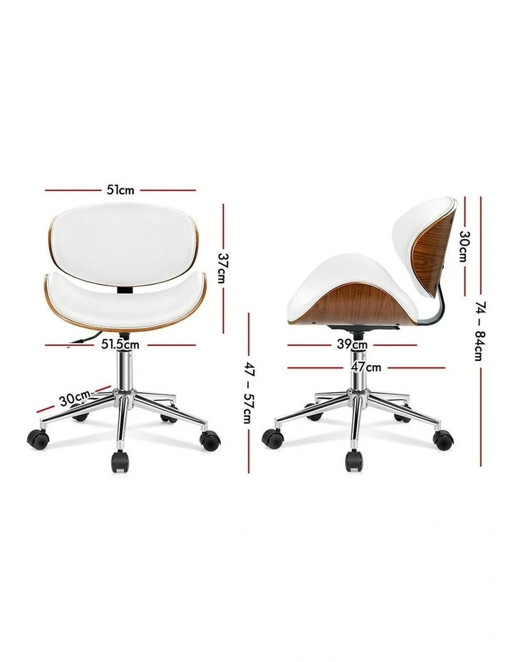 Wooden Leather Seat Office Chair in Aria White image 7