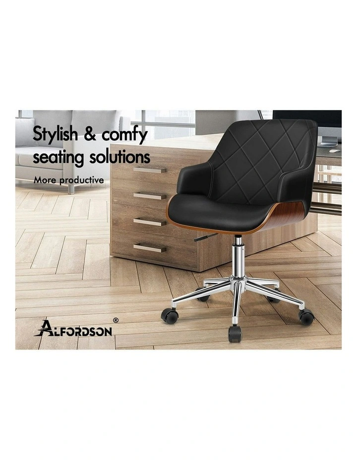 Wooden Leather Seat Kendra Office Chair in Black image 2